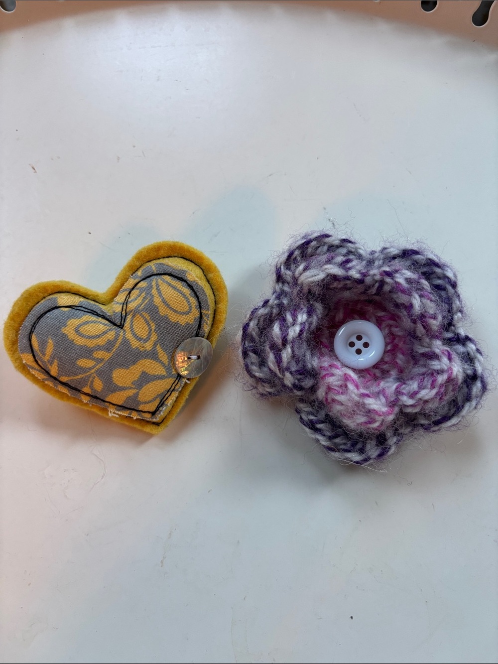 Handmade Heart and Knitted Flower Pin Set - handmade in Northern Ireland